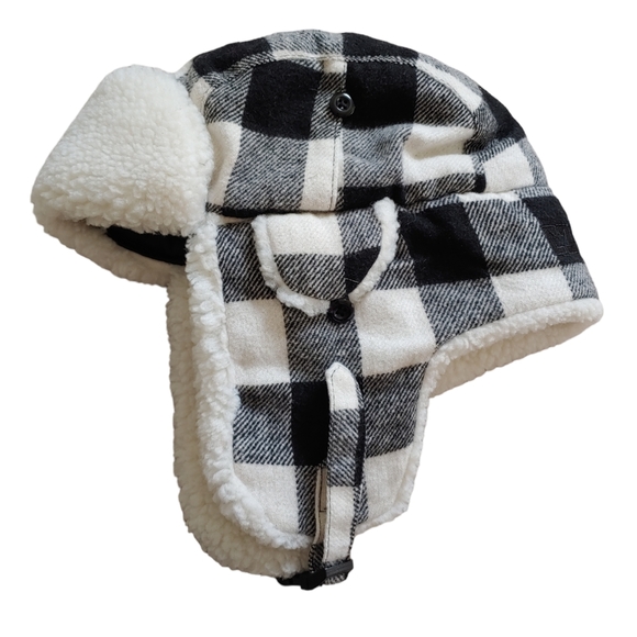 Unisex Nathanial Cole by Crown Cap Black and White Buffalo Check Aviator Cap - Picture 2 of 12